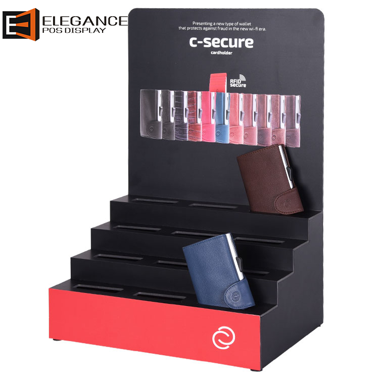 Custom Made Step-Shaped Counter PVC Wallet Display Stand with Slot