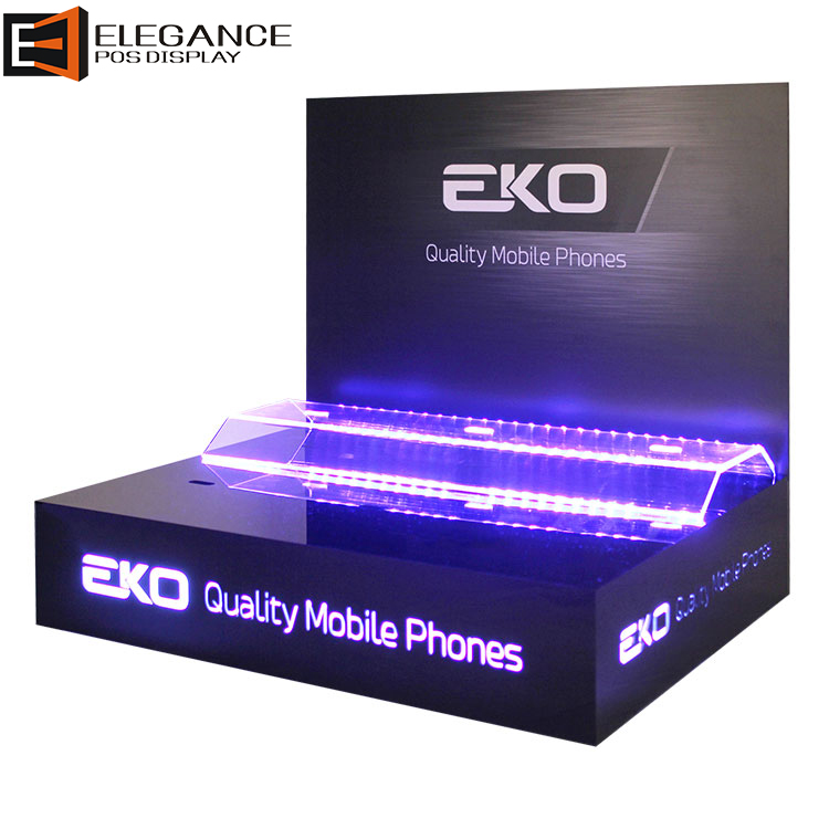 Cool Counter Acrylic and PVC Back Plane Cellphone Showing Stand with LED Lights