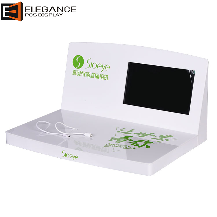 Security Porcelain White Acrylic Camera Table Display Stand with Video