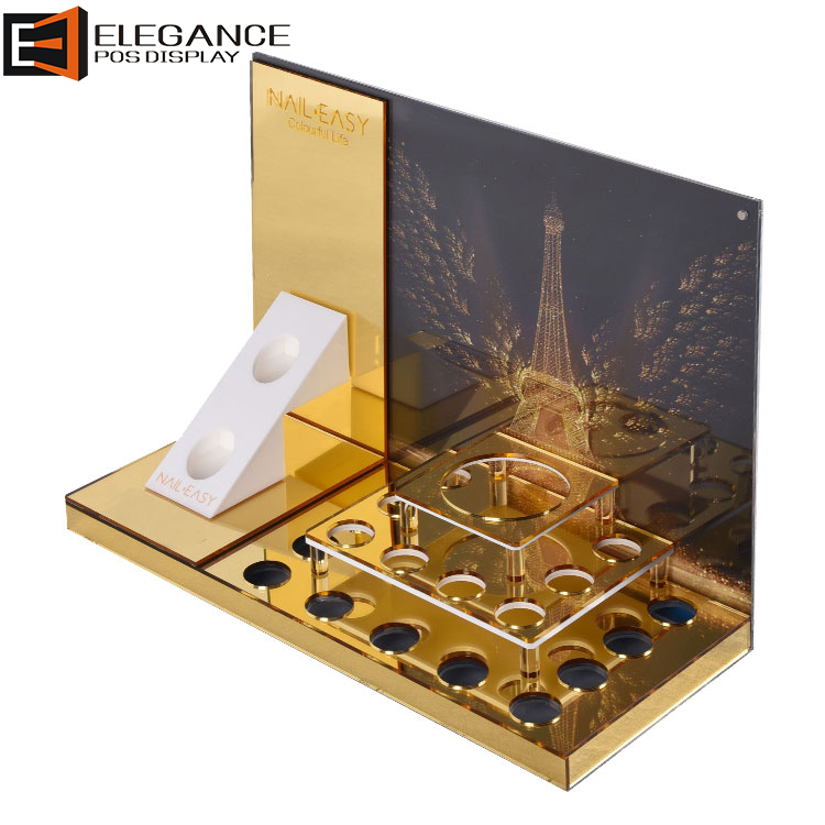 Luxurious Gold Mirror Acrylic Counter Top Cosmetic Display Stand Holder