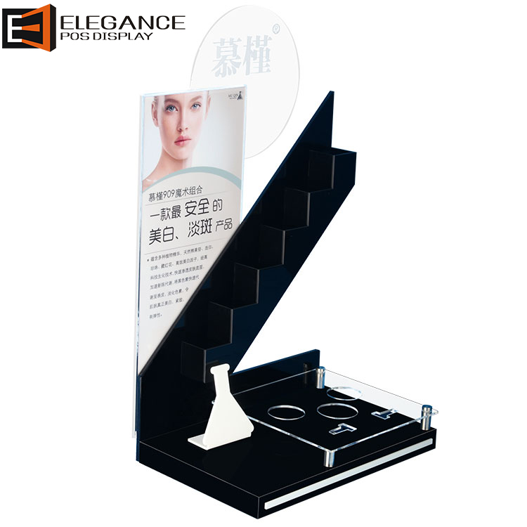 Cheap Counter Acrylic Cosmetic Show Shelf with Silk Screen Logo 