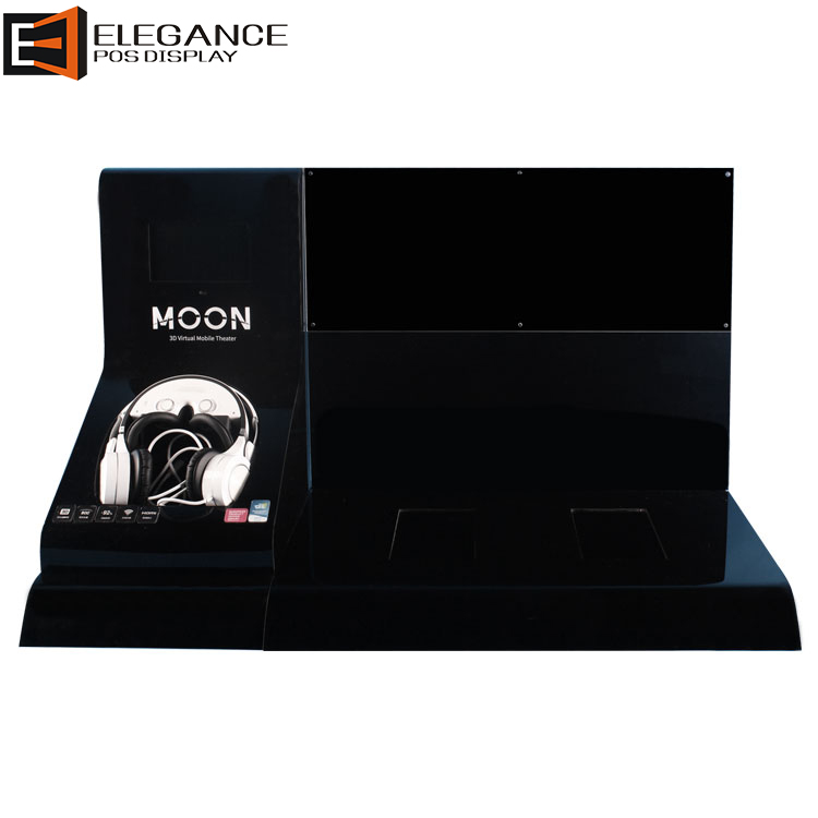 Vogue Counter Black Acrylic Headphone Display Rack with 7 inches LCD
