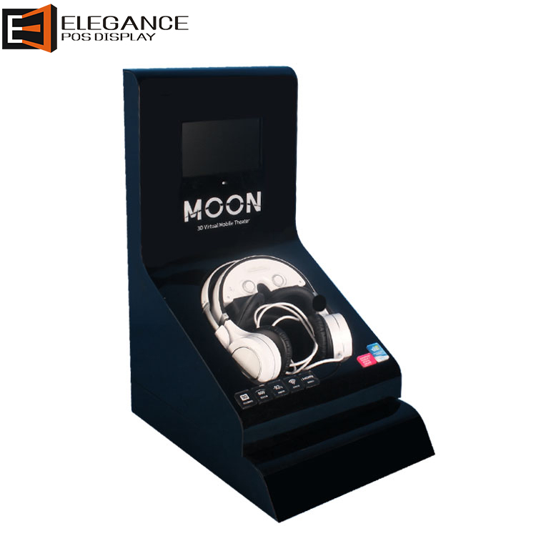 Vogue Counter Black Acrylic Headphone Display Rack with 7 inches LCD