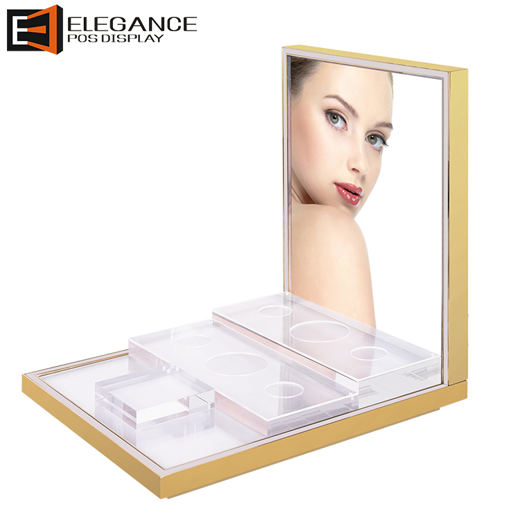 Luxury Counter top Stainless Steel and Acrylic Perfume Display Rack with LED Lights