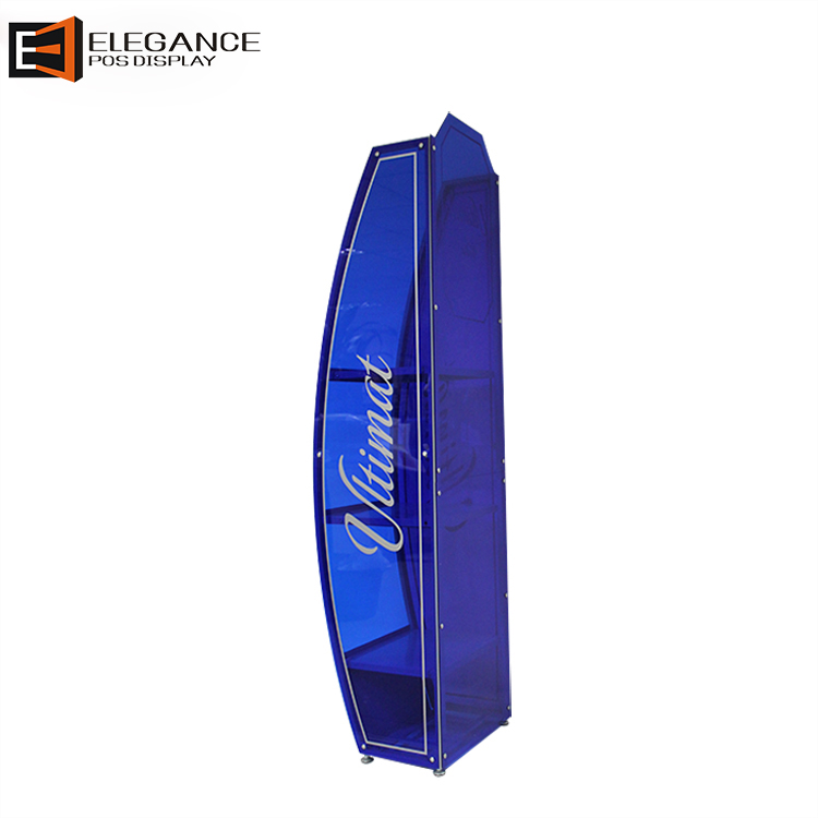 Custom Wholesales Mobile Portable Floor Blue Acrylic Display Stand for Wine