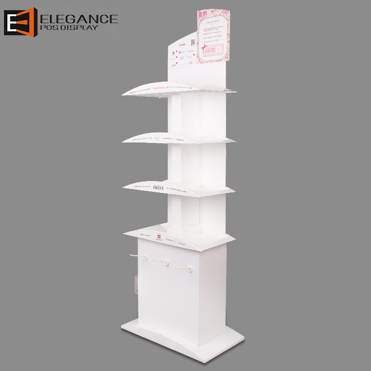 Customized Floor White PVC Cosmetics Display 4 Tiers Display Stand