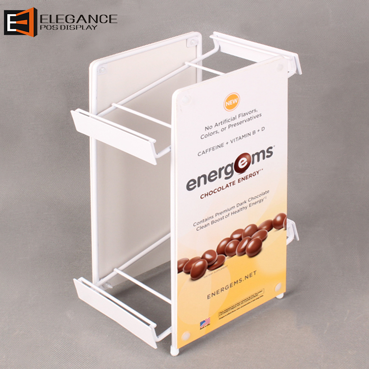 Cashier Desk Chocolate Rack 2 Tiers Metal Wire And PVC Display Coffee Bean Shelf