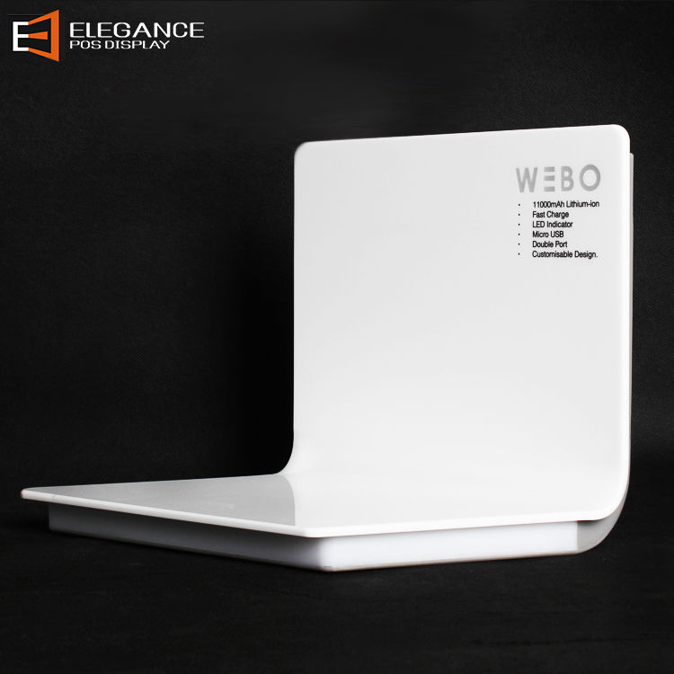 Customized Countertop White Acrylic Mobile Powerbank Display with LED Light