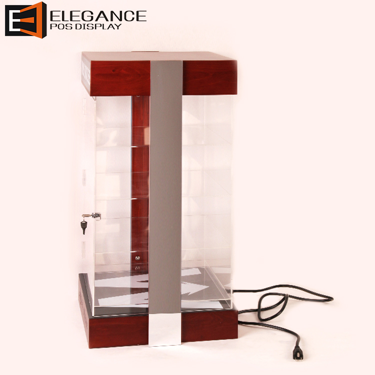 Acrylic And Pine Wood Sunglasses Display Case With Light And Lock (WOODZEE)