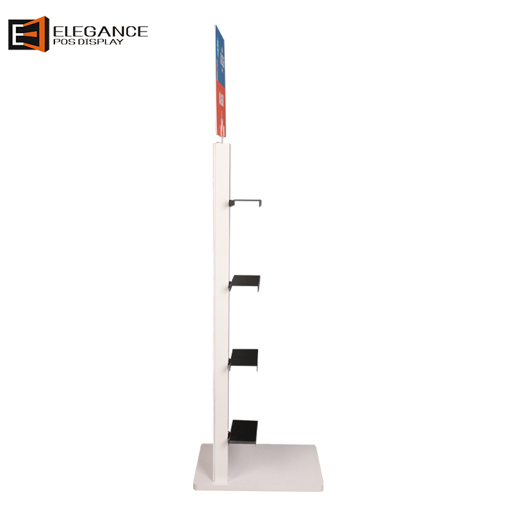 Customized POP POS Floor Metal Shoes Store Display Racks With PVC Graphic Panel 