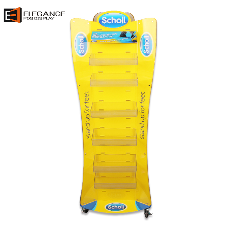 Custom Environmental PETG & Acrylic Multi Side Floor Display Rack With 3 Wheels For RB Scholl 
