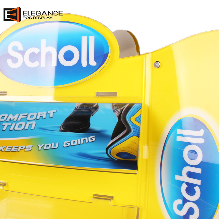 Custom Environmental PETG & Acrylic Multi Side Floor Display Rack With 3 Wheels For RB Scholl 