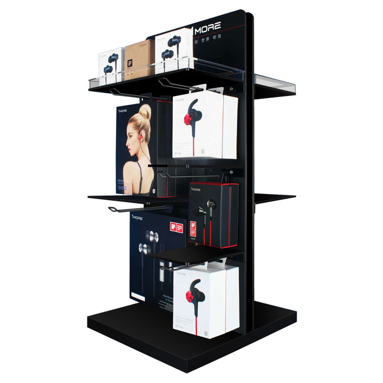 Attractive Style Counter Table Headset Shelf Acrylic and Metal Earphone Display Rack With Hooks 